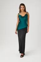 Women's Satin Tie-Strap Cowl Cami in Emerald Medium