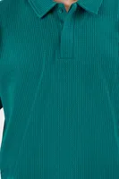 Men Waffle Knit Polo Shirt in Hunter Green, XL