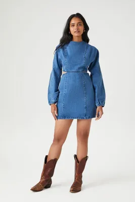 Women's Denim Cutout Mini Dress in Medium Denim, XS