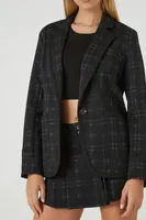 Women's Notched Plaid Blazer in Black Medium