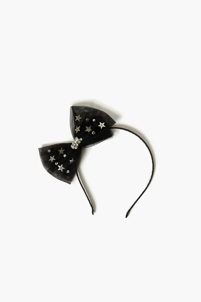 Girls Rhinestone Bow Headband (Kids) in Black