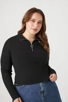 Women's Half-Zip Crop Top in Black, 1X