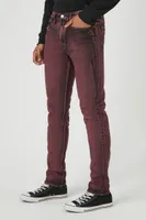 Men Mineral Wash Skinny Jeans in Burgundy, 32