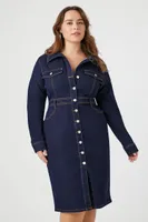 Women's Denim Midi Shirt Dress in Dark Denim, 3X