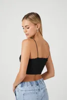 Women's Textured V-Hem Cropped Cami in Black Large