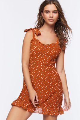 Women's Polka Dot Print Sweetheart Dress in Tan/White Medium