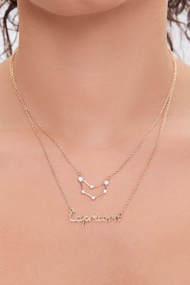 Women's Zodiac Pendant Layered Necklace in Gold/Capricorn