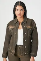 Women's Acid Wash Denim Trucker Jacket in Brown Medium