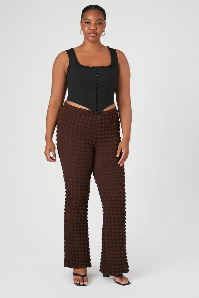 Forever 21 Women's Textured Flare Pants in Dark Brown, 3X