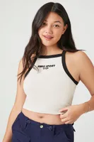 Women's Paris Sport Club Cropped Cami in Cream/Black, XS