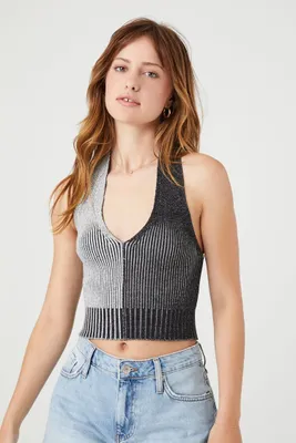 Women's Sweater-Knit Colorblock Halter Top in Black Small