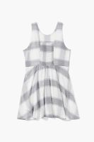 Girls Plaid Romper (Kids) in Cream/Grey, 11/12