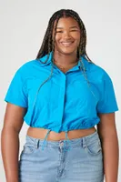 Women's Toggle Drawstring Cropped Shirt Ibiza Blue,