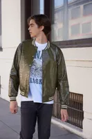 Men Faux Croc Varsity Bomber Jacket in Olive Medium