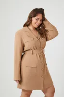 Women's Belted Blazer Mini Dress in Tan, 3X