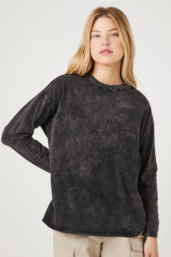 Women's Mineral Wash Long-Sleeve Top in Charcoal Medium