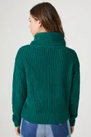 Women's Cable Knit Turtleneck Sweater in Hunter Green, XL