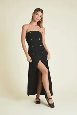 Women's Double-Breasted Strapless Maxi Dress