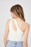 Women's Sweater-Knit One-Shoulder Bodysuit in White Medium