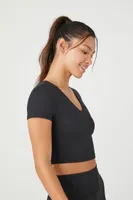 Women's Active Cropped V-Neck Tee in Black Large