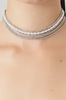 Women's Faux Pearl & Rhinestone Choker Necklace in Silver/White