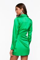 Women's Satin Wrap Mini Dress in Green Haze Small