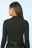 Women's Rhinestone Bow Sweater-Knit Crop Top in Black Large