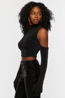 Women's Cutout Glove-Sleeve Crop Top in Black Medium