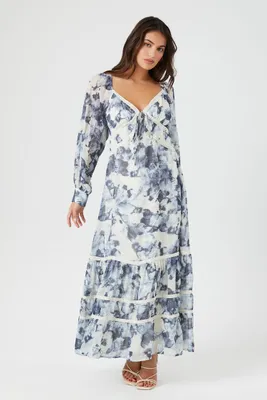 Women's Chiffon Floral Tiered Maxi Dress in Ivory Medium