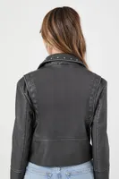 Women's Studded Faux Leather Moto Jacket Washed