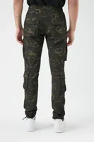 Men Camo Print Drawstring Joggers in Olive, XL