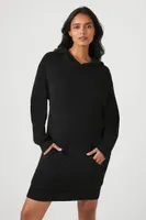 Women's Hooded Mini Sweater Dress in Black, XS