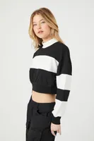 Women's Striped French Terry Pullover in Black/White, XL