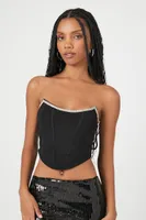 Women's Rhinestone Corset Crop Top in Black, XXL