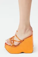 Women's Metallic Strappy Platform Wedge Heels in Orange, 7.5