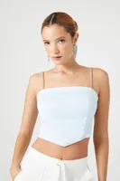 Women's Satin Rhinestone Cropped Cami in Light Blue Small