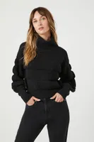 Women's Ribbed Knit Turtleneck Sweater in Black, XL