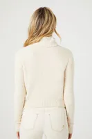 Women's Cropped Turtleneck Sweater in Ivory Large