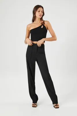 Women's High-Rise Straight-Leg Trousers in Black Medium