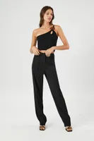 Women's High-Rise Straight-Leg Trousers in Black Large