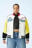 Women's Colorblock Moto Sport Jacket in White, 0X