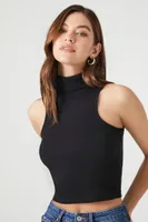 Women's Ribbed Turtleneck Crop Top in Black Small