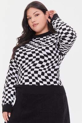 Women's Checkered Sweater in Black, 0X