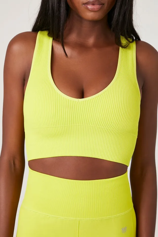 Forever 21 Women's Seamless Ribbed Sports Bra in Acid Green Medium