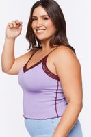 Women's Contrast-Trim Cami in Dusty Pink/Merlot, 0X