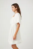 Women's Pleated Tie-Back Babydoll Dress White,