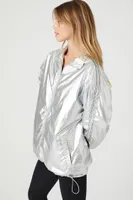 Women's Metallic Toggle Drawstring Shacket in Silver Small