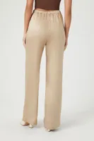 Women's Satin Drawstring Wide-Leg Pants Taupe