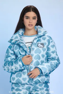 Women's Hello Kitty Heart Print Puffer Jacket Baby