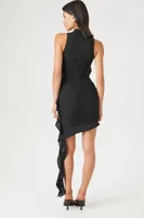 Women's Ruched Sash Mini Bodycon Dress in Black Small